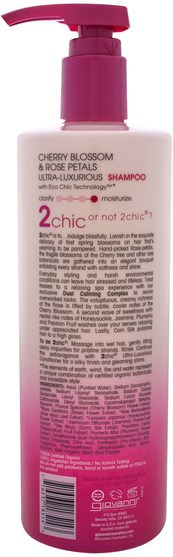 洗澡，美容，頭髮，頭皮 - Giovanni, 2Chic, Ultra-Luxurious Shampoo, to Pamper Stressed Out Hair, Cherry Blossom & Rose Petals, 24 fl oz (710 ml)