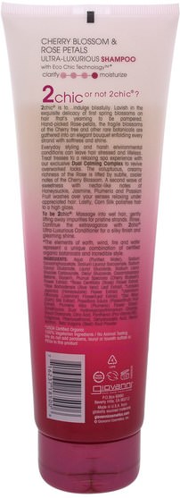 洗澡，美容，頭髮，頭皮 - Giovanni, 2Chic, Ultra-Luxurious Shampoo, to Pamper Stressed Out Hair, Cherry Blossom & Rose Petals, 8.5 fl oz (250 ml)