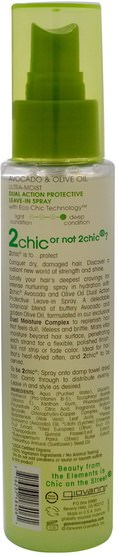 洗澡，美容，頭髮，頭皮 - Giovanni, 2Chic, Ultra-Moist Dual Action Protective Leave-In Spray, Avocado & Olive Oil, 4 fl oz (118 ml)