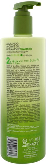 洗澡，美容，頭髮，頭皮 - Giovanni, 2Chic, Ultra-Moist Shampoo, for Dry, Damaged Hair, Avocado & Olive Oil, 24 fl oz (710 ml)