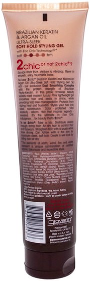 洗澡，美容，頭髮，頭皮 - Giovanni, 2Chic, Ultra-Sleek, Soft Hold Styling Gel, Brazilian Keratin & Argan Oil, 5.1 fl oz (150 ml)