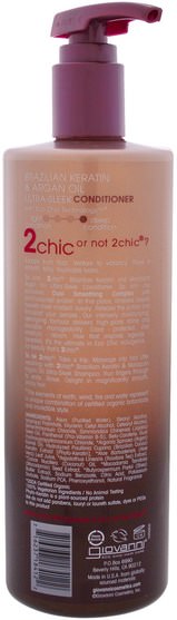 洗澡，美容，頭髮，頭皮 - Giovanni, 2Chic, Ultra-Sleek Conditioner, for All Hair Types, Brazilian Keratin & Argan Oil, 24 fl oz (710 ml)