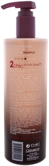 洗澡，美容，頭髮，頭皮 - Giovanni, 2Chic, Ultra-Sleek Shampoo, for All Hair Types, Brazilian Keratin & Argan Oil, 24 fl oz (710 ml)