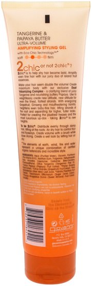 洗澡，美容，頭髮，頭皮 - Giovanni, 2Chic, Ultra-Volume, Amplifying Styling Gel, Tangerine & Papaya Butter, 5.1 fl oz (150 ml)