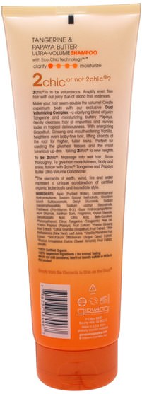 洗澡，美容，頭髮，頭皮 - Giovanni, 2Chic, Ultra-Volume Shampoo, for Fine Limp Hair, Tangerine & Papaya Butter, 8.5 fl oz (250 ml)