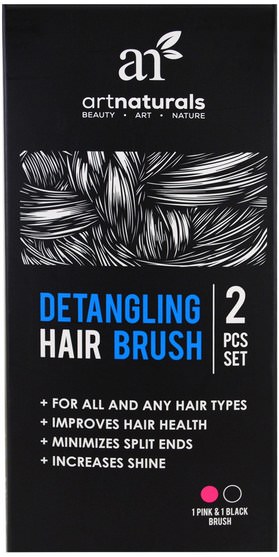 洗澡，美容，頭髮，頭皮，毛刷 - Artnaturals, Detangling Hair Brush, 2 Piece Set