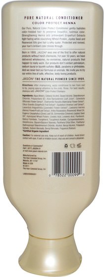 洗澡，美容，頭髮，頭皮，頭髮的顏色，頭髮護理，護髮素 - Jason Natural, Pure Natural Conditioner, Color Protect Henna, 16 oz (454 g)