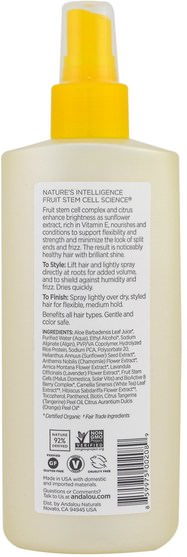 洗澡，美容，頭髮，頭皮，自然髮膠 - Andalou Naturals, Hair Spray, Brilliant Shine, Sunflower & Citrus, Medium Hold, 8.2 fl oz (242 ml)