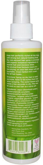 洗澡，美容，頭髮，頭皮，自然髮膠 - Honeybee Gardens, Alcohol Free Hair Spray, Herbal Mint, 8.5 fl oz (251 ml)