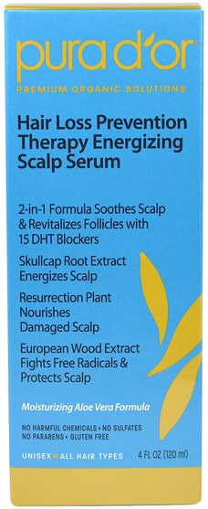 洗澡，美容，頭髮，頭皮，頭髮稀疏和再生 - Pura Dor, Hair Loss Prevention Therapy Energizing Scalp Serum, 4 fl oz (120 ml)