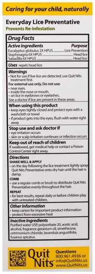 洗澡，美容，頭髮，頭皮，健康 - Hylands, Quit Nits, Everyday Head Lice Preventative Spray, 4.0 fl oz (118 ml)
