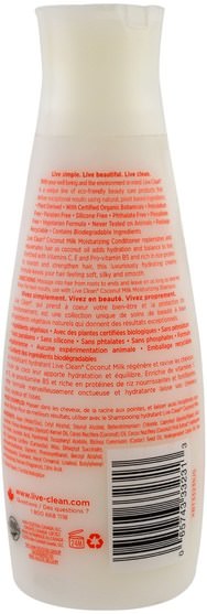 洗澡，美容，頭髮，頭皮 - Live Clean, Moisturizing Conditioner, Coconut Milk, 12 fl oz (350 ml)