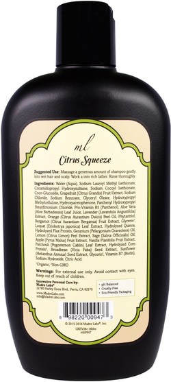 洗澡，美容，頭髮，頭皮，馬德雷實驗室護髮，洗髮水，護髮素 - Madre Labs, Thickening B-Complex + Biotin Shampoo, No Sulfates, Citrus Squeeze, 14 fl oz (414 ml)