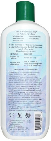 洗澡，美容，頭髮，頭皮，洗髮水 - Aubrey Organics, Scalp Rescue Shampoo, Tea Tree & Primrose, 11 fl oz (325 ml)