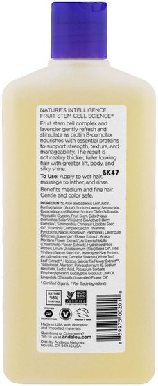 洗澡，美容，頭髮，頭皮，洗髮水，護髮素 - Andalou Naturals, Shampoo, Full Volume, For Lift, Body, and Shine, Lavender & Biotin, 11.5 fl oz (340 ml)