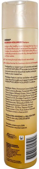 洗澡，美容，頭髮，頭皮，洗髮水，護髮素 - Aveeno, Active Naturals, Nourish+Volumize, Shampoo, 10.5 fl oz (311 ml)