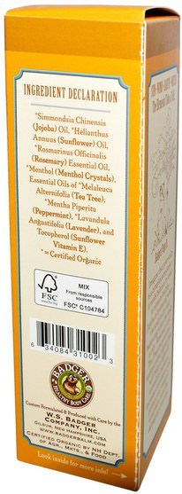 洗澡，美容，頭髮，頭皮，洗髮水，護髮素 - Badger Company, Jojoba Herbal Hair Oil, Rosemary & Tea Tree, 2 fl oz (59.1 ml)