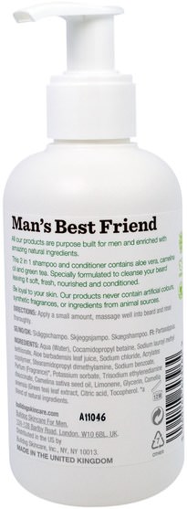 洗澡，美容，頭髮，頭皮，洗髮水，護髮素 - Bulldog Skincare For Men, Original Beard Shampoo & Conditioner, 6.7 fl oz (200 ml)
