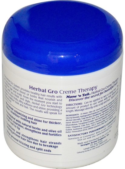 洗澡，美容，頭髮，頭皮，洗髮水，護髮素，護髮素 - Mane n Tail, Herbal Gro, Leave-In Creme Therapy, 5.5 oz (156 g)