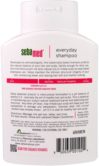 洗澡，美容，頭髮，頭皮，洗髮水，護髮素 - Sebamed USA, Everyday Shampoo, 6.8 fl oz (200 ml)