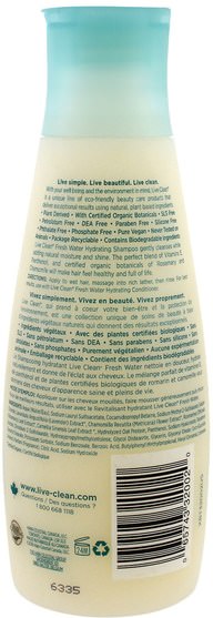 洗澡，美容，頭髮，頭皮，洗髮水 - Live Clean, Hydrating Shampoo, Fresh Water, 12 fl oz (350 ml)