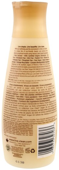 洗澡，美容，頭髮，頭皮，洗髮水 - Live Clean, Restorative Shampoo, Argan Oil, 12 fl oz (350 ml)