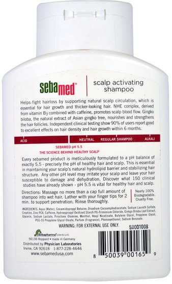洗澡，美容，頭髮，頭皮，洗髮水 - Sebamed USA, Scalp Activating Shampoo, for Thinning Hair, 6.8 fl oz (200 ml)