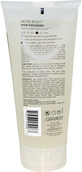 洗澡，美容，髮型定型凝膠 - Giovanni, More Body, Hair Thickener, Volumizing Styling Gel, 6.8 fl oz (200 ml)