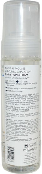洗澡，美容，髮型定型凝膠 - Giovanni, Natural Mousse Air-Turbo Charged, Hair Styling Foam, 7 fl oz (207 ml)