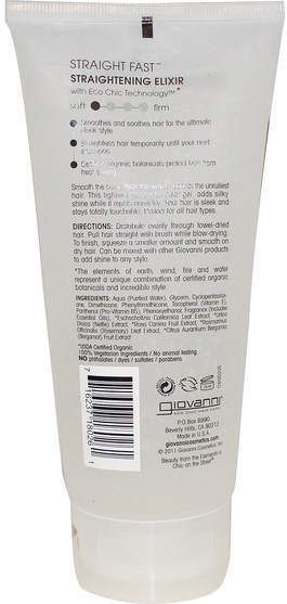 洗澡，美容，髮型定型凝膠 - Giovanni, Straight Fast, Straightening Elixir, 6.8 oz (200 ml)