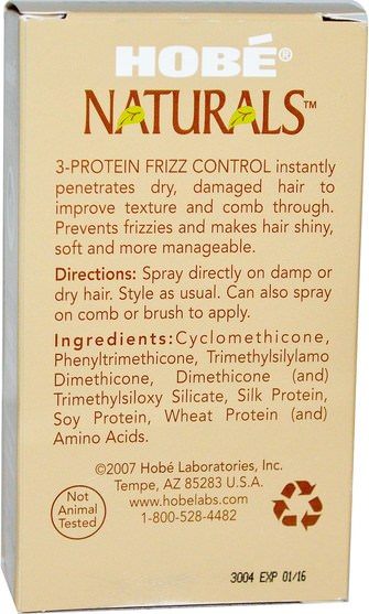 洗澡，美容，髮型定型凝膠 - Hobe Labs, 3-Protein Frizz Control, 2 fl oz (59 ml)