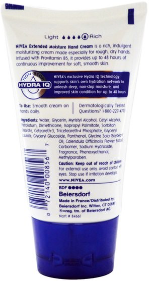 洗澡，美容，護手霜 - Nivea, Extended Moisture, Hand Cream, Provitamin B5, 1.7 oz (48 g)