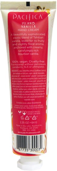 洗澡，美容，護手霜 - Pacifica, Hand Cream, Island Vanilla, 2.25 oz (64 g)