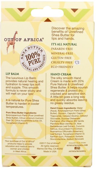 洗澡，美容，護手霜，禮品套裝，旅行樣品包 - Out of Africa, Shea Butter Skin Savor, Hand Cream & Lip Balm, Tropical Vanilla, 2 Piece Kit