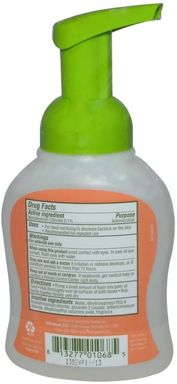 洗澡，美容，洗手液 - BabyGanics, The Germinator, Foaming Hand Sanitizer, Alcohol Free, Tangerine, 8.45 fl oz (250 ml)