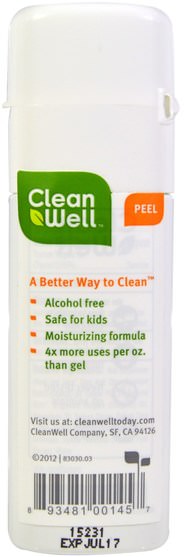 洗澡，美容，洗手液 - Clean Well, Natural Hand Sanitizer, Alcohol Free, Orange Vanilla, 1 fl oz (30 ml)