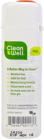 洗澡，美容，洗手液 - Clean Well, Natural Hand Sanitizer, Alcohol Free, Original, 1 fl oz (30 ml)