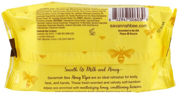 洗澡，美容，健康 - Savannah Bee Company Inc, Bamboo Honey Wipes, Tupelo Honey, 30 Towelettes