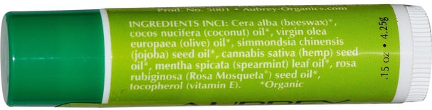 洗澡，美容，唇部護理，唇膏 - Aubrey Organics, Organic Lip Balm, Spearmint.15 oz (4.25 g)