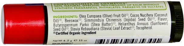 洗澡，美容，唇部護理，唇膏 - Avalon Organics, Organic Lip Balm, Cherry Aloe.15 oz (4.2 g)