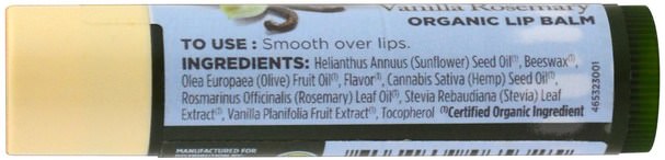 洗澡，美容，唇部護理，唇膏 - Avalon Organics, Organic Lip Balm, Vanilla Rosemary.15 oz (4.2 g)