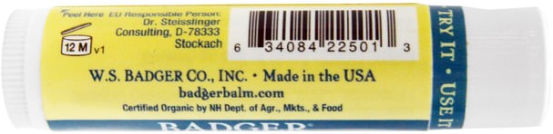 洗澡，美容，唇部護理，唇膏 - Badger Company, Tea Tree & Lemon Balm Herbal Lip Care.15 oz (4.2 g)