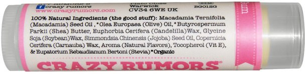 洗澡，美容，唇部護理，唇膏 - Crazy Rumors, 100% Natural Lip Balm, Bubble Gum, 0.15 oz (4.4 ml)