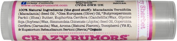 洗澡，美容，唇部護理，唇膏 - Crazy Rumors, 100% Natural Lip Balm, Raspberry Sherbet, 0.15 oz (4.4 ml)
