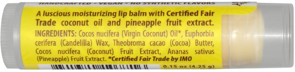 洗澡，美容，唇部護理，唇膏 - Everyday Coconut, Fair Trade Lip Balm, Coconut Pineapple, 0.15 oz (4.25 g)