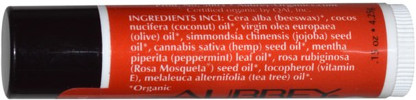 洗澡，美容，唇部護理，唇膏，健康，皮膚 - Aubrey Organics, Organic Lip Balm, Peppermint & Tea Tree.15 oz (4.25 g)