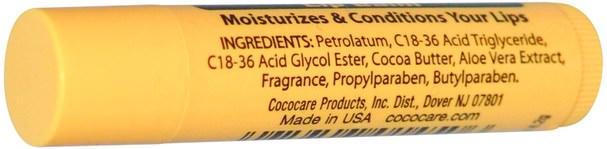 洗澡，美容，唇部護理，唇膏，健康，皮膚，可可脂 - Cococare, Cocoa Butter Lip Balm.15 oz (4.2 g)