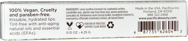 洗澡，美容，唇部護理，唇膏 - Pacifica, Naked Quench Lip Balm, Coconut Cherry, 0.15 oz (4.25 g)