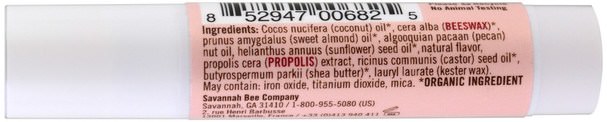 洗澡，美容，唇部護理，唇膏 - Savannah Bee Company Inc, Beeswax Lip Tint, Peach Blossom Shimmer, 0.15 oz (4.3 g)