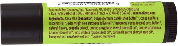 洗澡，美容，唇部護理，唇膏 - Savannah Bee Company Inc, Beeswax & Propolis Lip Balm, Key Lime, 0.15 oz (4.2 g)